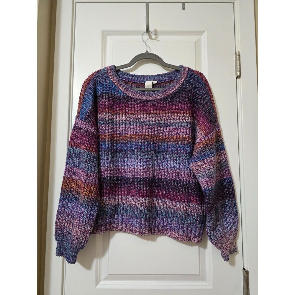 Purple Multicolor Space-Dye Chunky Knit Sweater